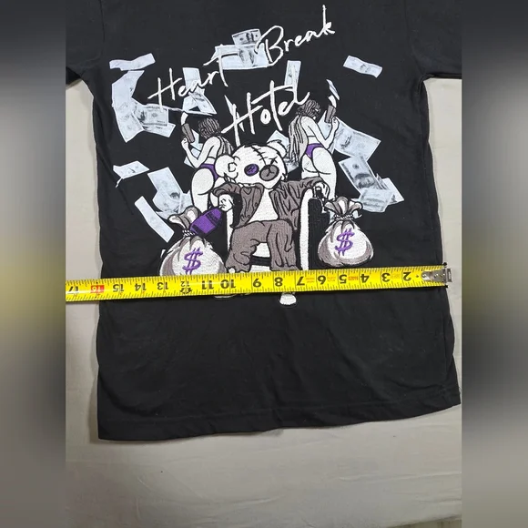 Black Graphic T-Shirt with Heart Break Hotel Design - Picture 6 of 8